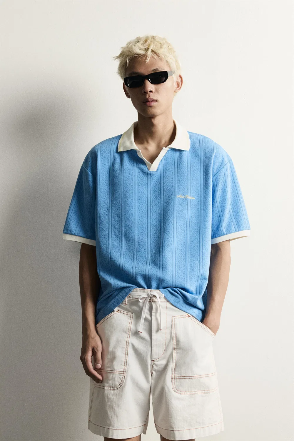 Поло свободного кроя с вышитым текстом. ZARA, Light blue — фото 2