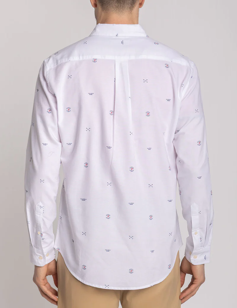 Рубашка U.S. Polo Assn Long Sleeve All Over Mallet Print Oxford, белый — фото 3