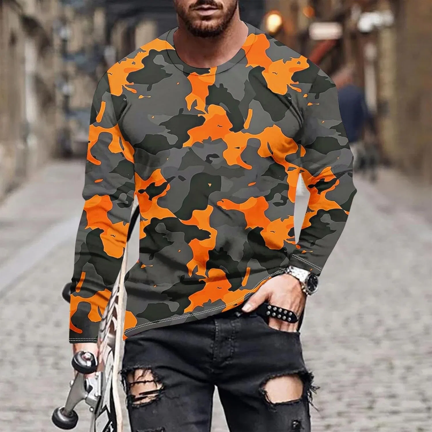 Мужская футболка с камуфляжным принтом Crewneck Cotton, Orange — фото 2