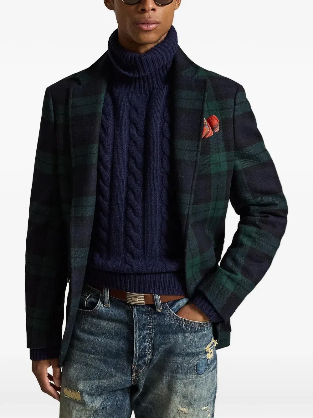Однобортный пиджак в клетку тартан POLO RALPH LAUREN, зеленый — фото 2
