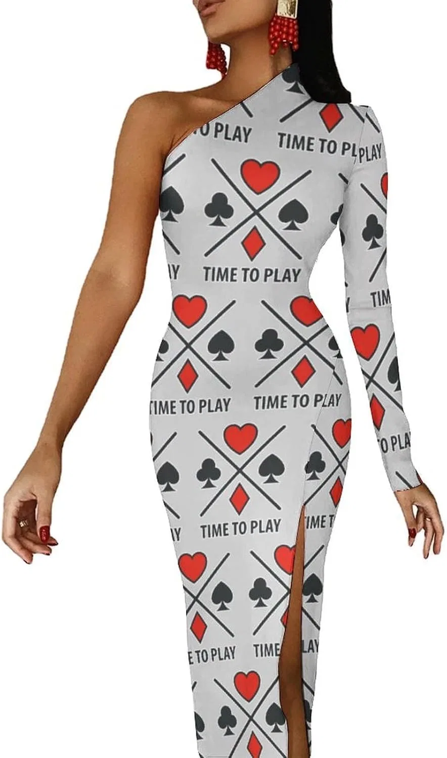Женское платье с высоким разрезом Playing Poker Card, Style