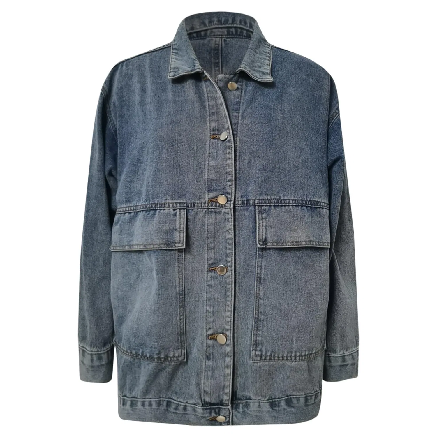 Женское джинсовое пальто с длинным рукавом, модель Boyfriend Jean Jacket, Azzurro — фото 4