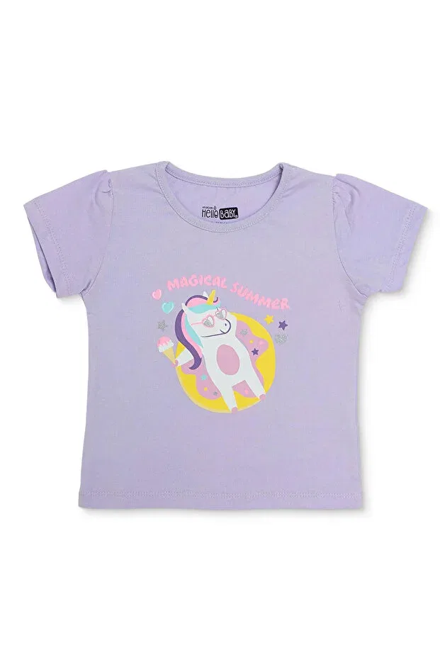Детская футболка для девочек с принтом Hellobaby girl baby t-shirt cherry printed crew neck short sleeve Ebebek Hello Baby, Lilac