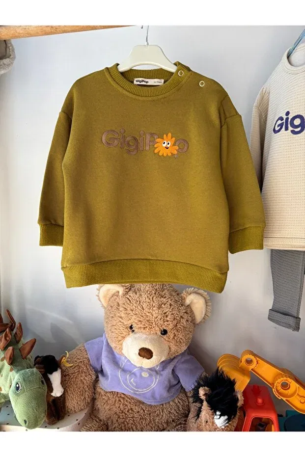Детские свитшот для девочек хлопковый Embroidered baby / kids sweatshirt Gigipop, Pistachio Green — фото 4