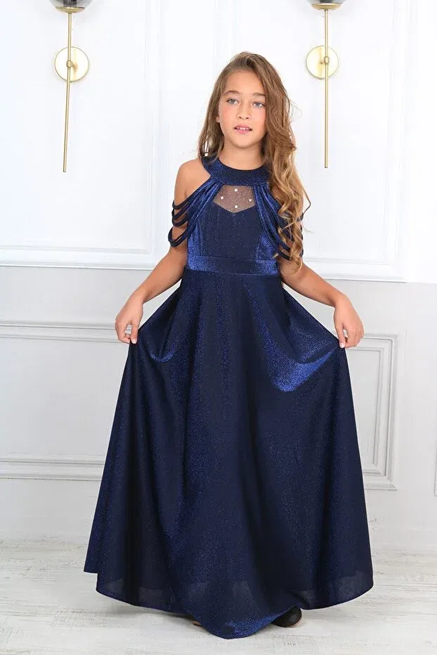 Детское платье для девочек сатиновое Satin Design Jannock, Navy Blue — фото 3