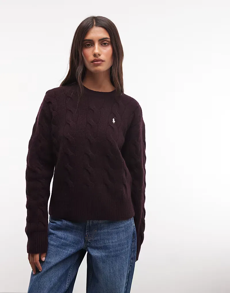 Джемпер Polo Ralph Lauren с логотипом Icon, прямого кроя, крупной вязки, коричневый