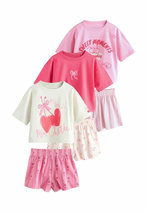 Комплект пижам из 3 предметов, хлопок, Regular fit - short pyjamas set 3 pack, Next, красный, розовый