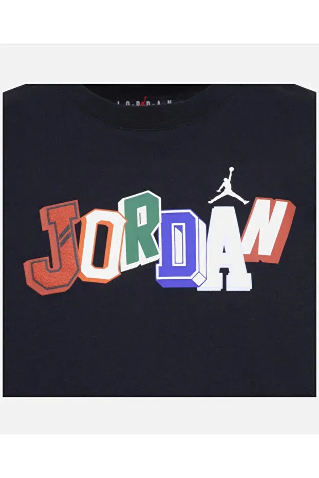 Детская футболка для девочек с принтом Jordan Signature Children's Black Color Letter T-Shirt 95D728 Nike, Black-Multicolor — фото 3