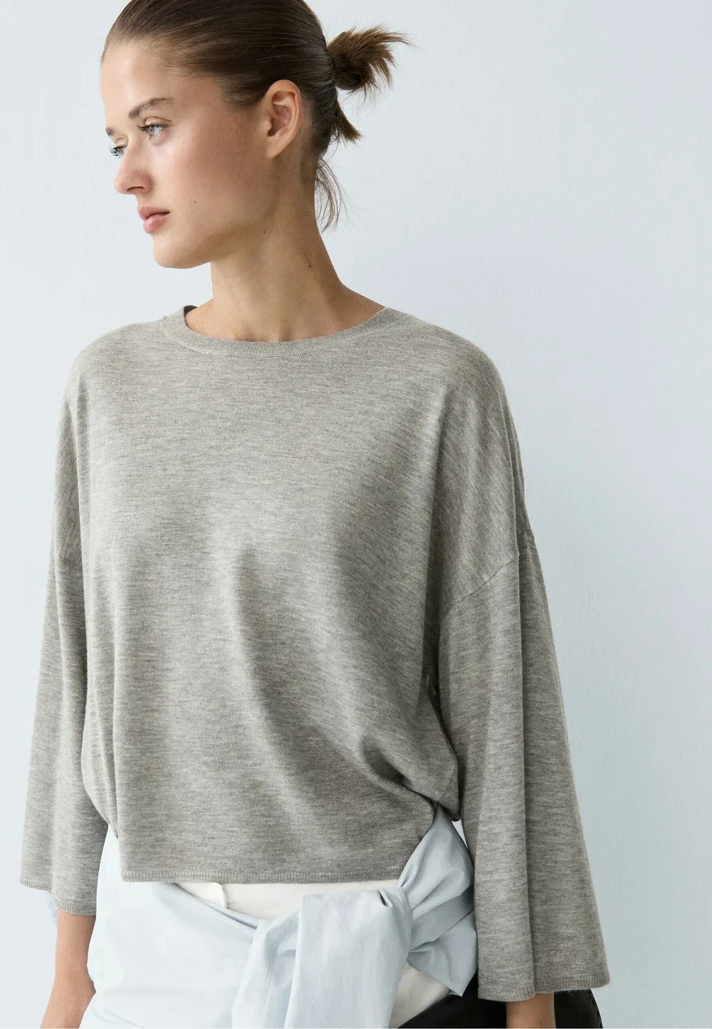 Свитер с круглым вырезом из смесовой шерсти Massimo Dutti, Grey