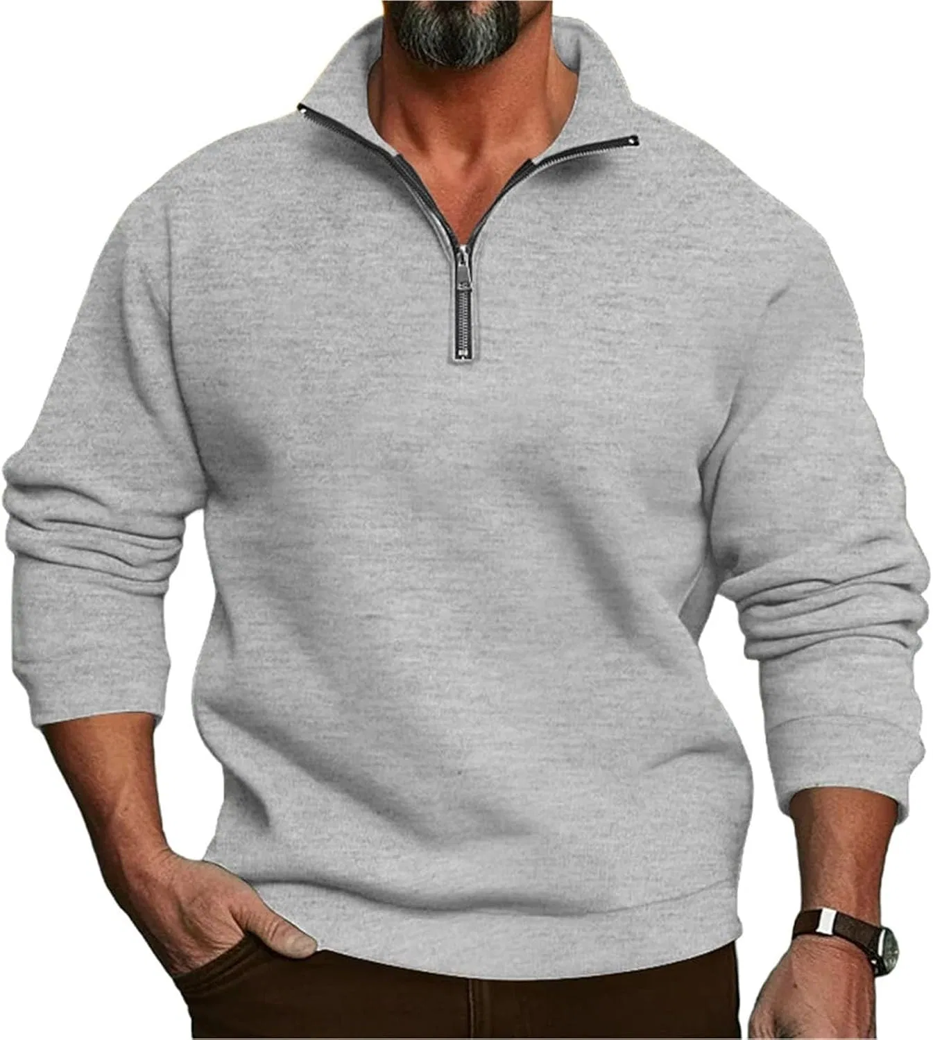 Худи мужское на молнии, флис, Light Gray