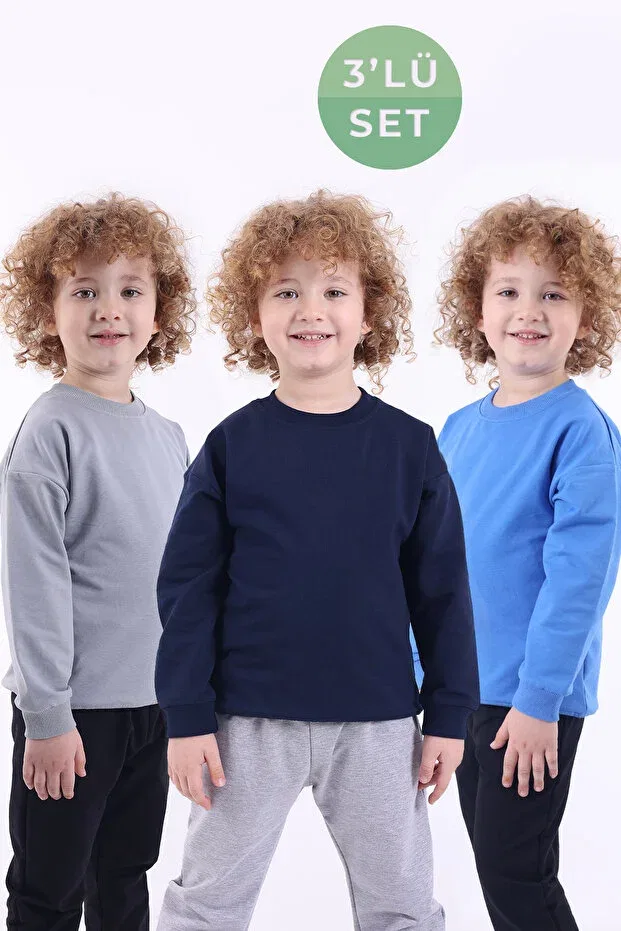 Детский комплект свитшотов для мальчиков оверсайз Lovexi, Navy Blue Blue Gray