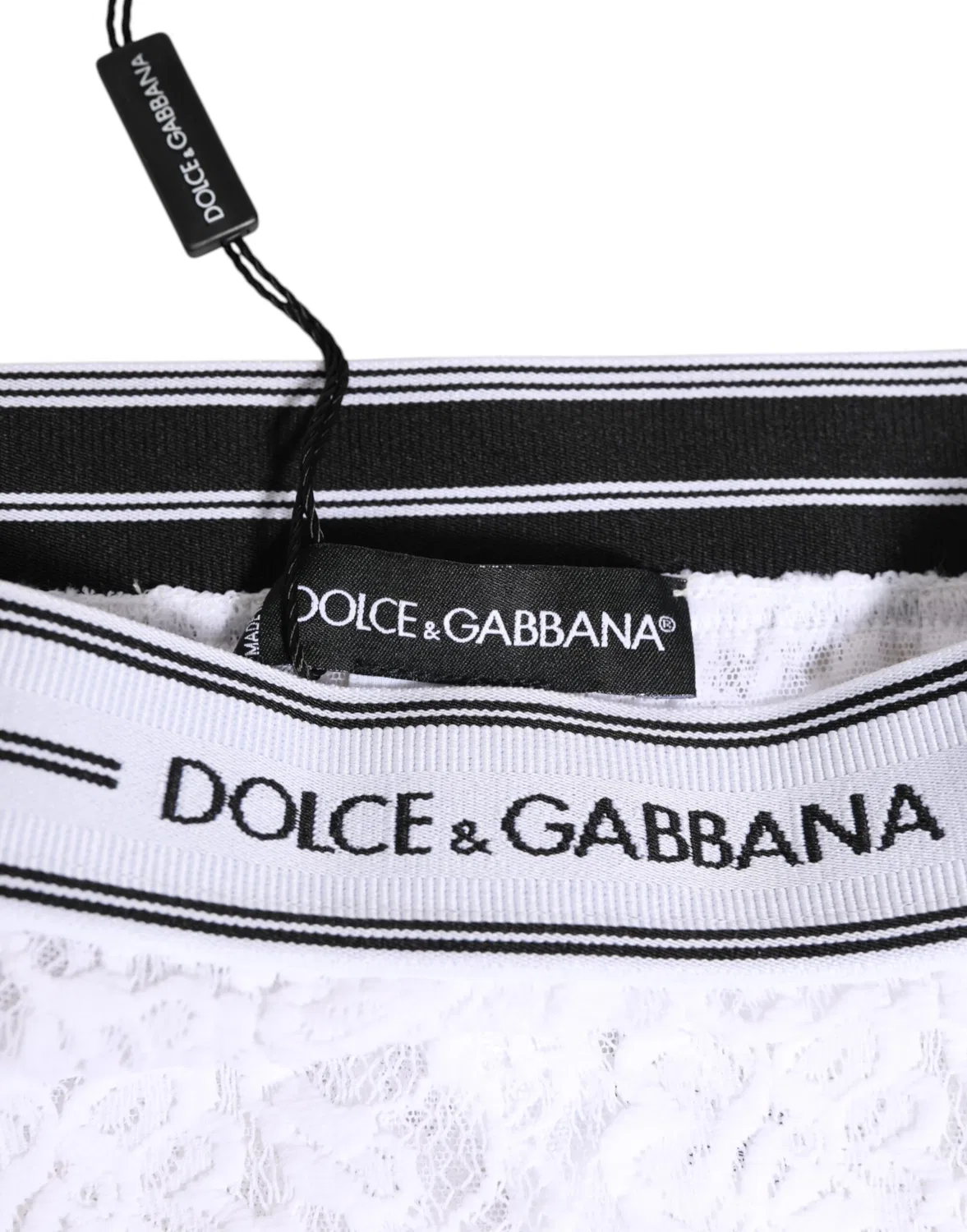 Женские трусы-слип с кружевом и логотипом на поясе Underwear Dolce & Gabbana, White — фото 4