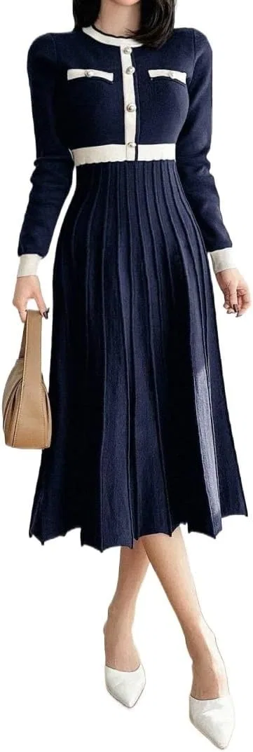 Женское платье миди с длинным рукавом, Navy Blue — фото 4