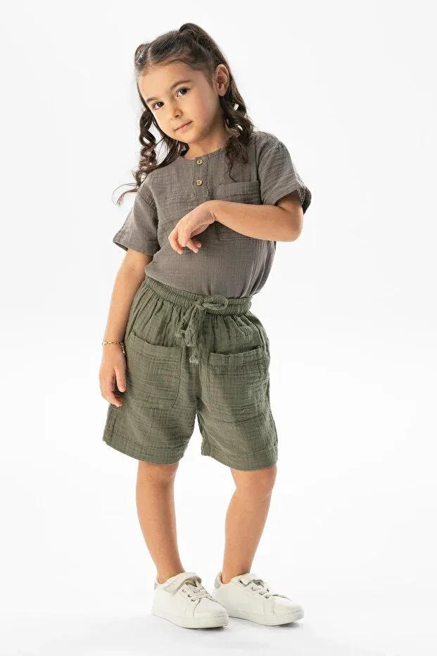 Детские шорты для девочек хлопковые Basics Eliş Şile Bezi, Khaki — фото 4