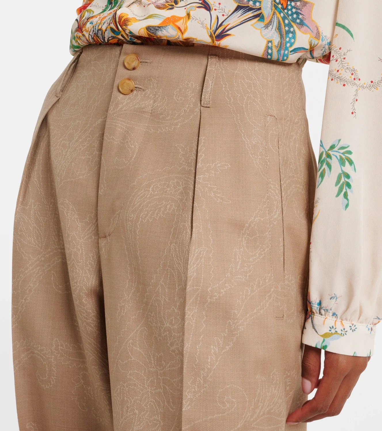 Шерстяные прямые брюки из жаккарда ETRO, бежевый — фото 3