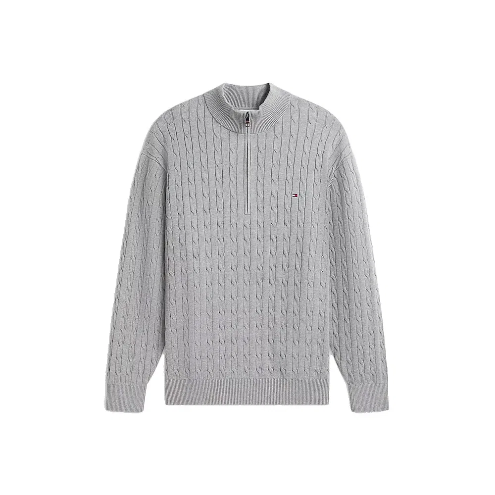 Мужской свитер с хлопковым кабельным вязанием Tommy hilfiger, Grey — фото 3