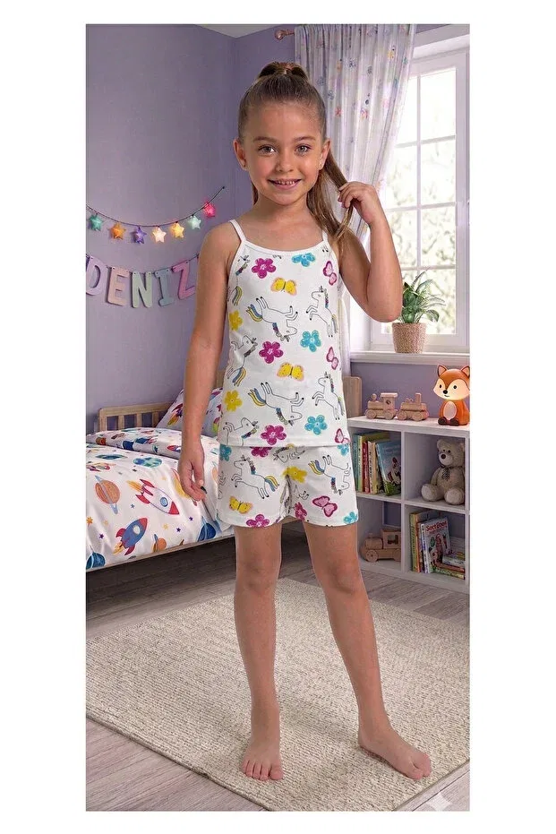 Детский комплект белья для девочек с принтом 100% хлопок Butterfly Unicorn Athlete Boxer Set Elmas Kids, White