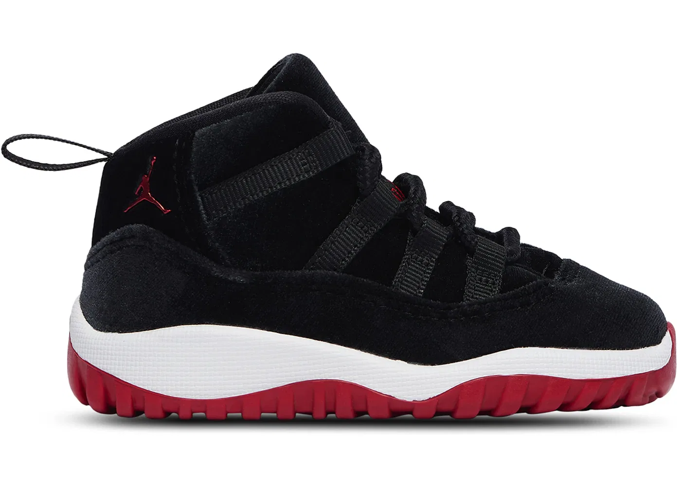Детские кроссовки с велюровой отделкой Jordan 11 Retro, Black/Gym Red/White