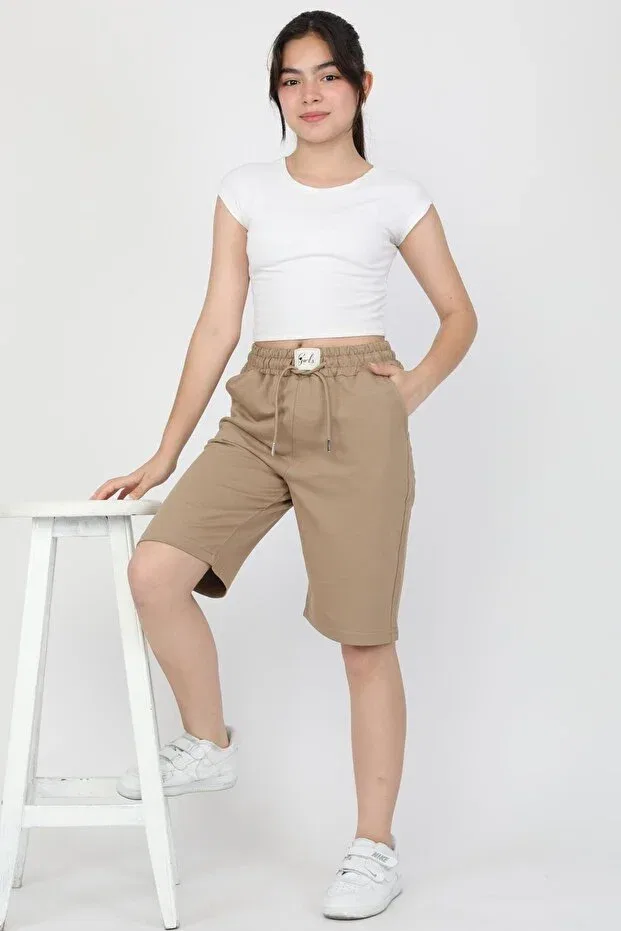 Детские шорты для девочек хлопковые с принтом Sports Capri Asyakids Club, Brown — фото 3