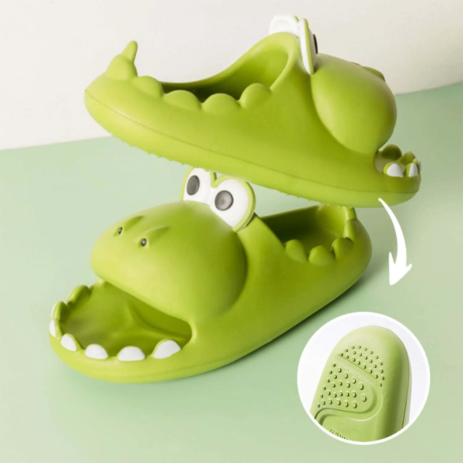 Anti-Slip Dinosaur Slippers for Women Men Cartoon Design Slide Сандалии for Garden Pool Swimming Beach Indoor & Outdoor with Comfy Thick Sole(10-11(27cm), Green) ZNEL — фото 4