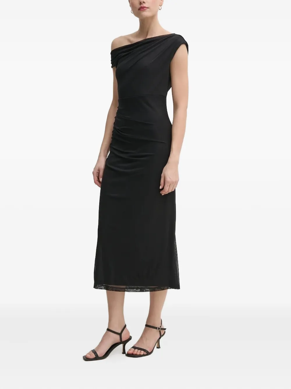 

Платье миди на одно плечо с драпировкой DKNY, черный
