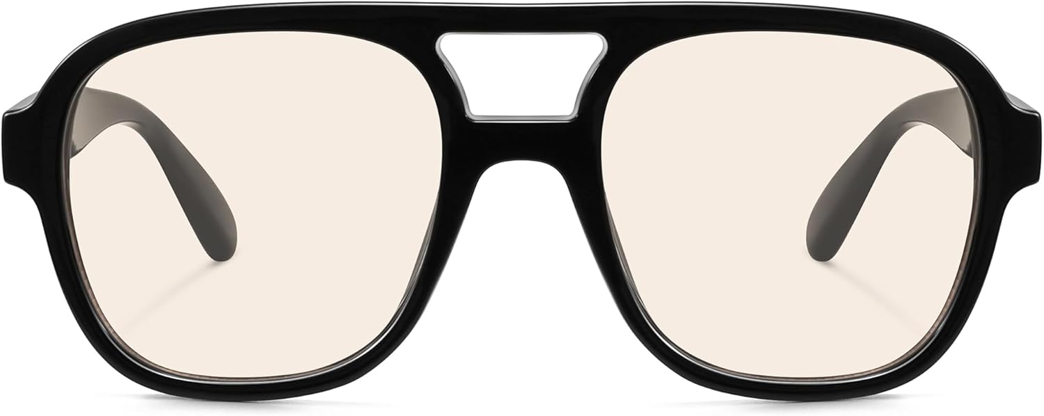 

Ретро большие солнцезащитные очки-авиаторы для женщин, модные винтажные квадратные большие очки-авиаторы с двойной перемычкой, не спутывающиеся линзы Fozono, Black Frame/Light Brown Lens