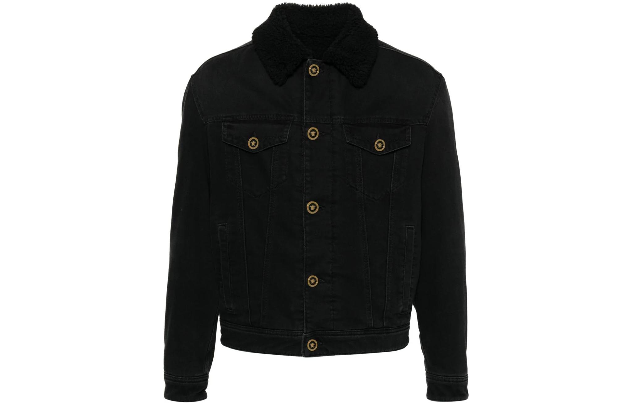 

VERSACE Джинсовая куртка с воротником из овчины, Black