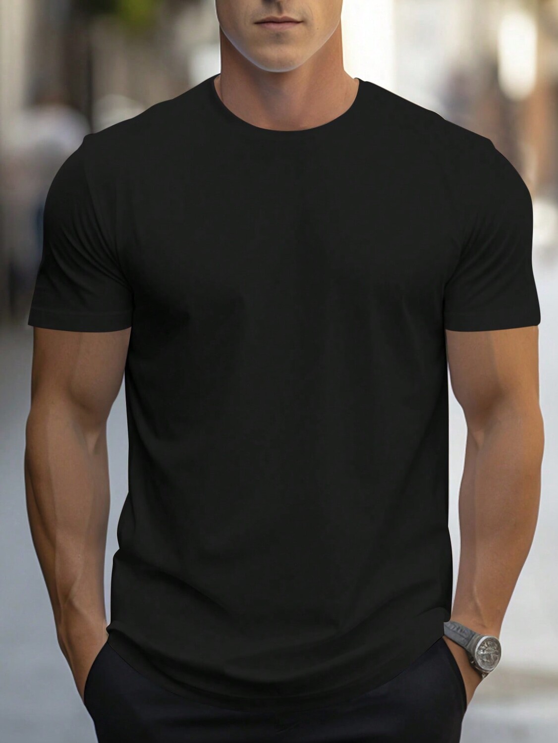 

Мужская футболка Homme, однотонная, круглый вырез, короткие рукава Manfinity, черный