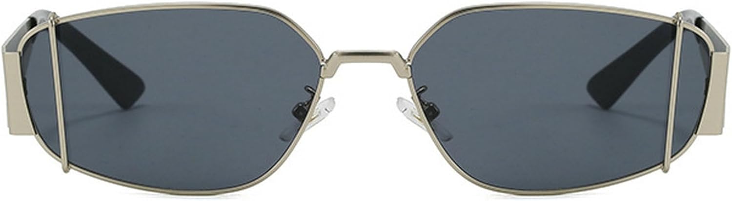 

Женские прямоугольные солнцезащитные очки в стиле панк Y2K, модные солнцезащитные очки с нестандартной металлической оправой, защита от ультрафиолета UV400 для активного отдыха mincl, Silver Black