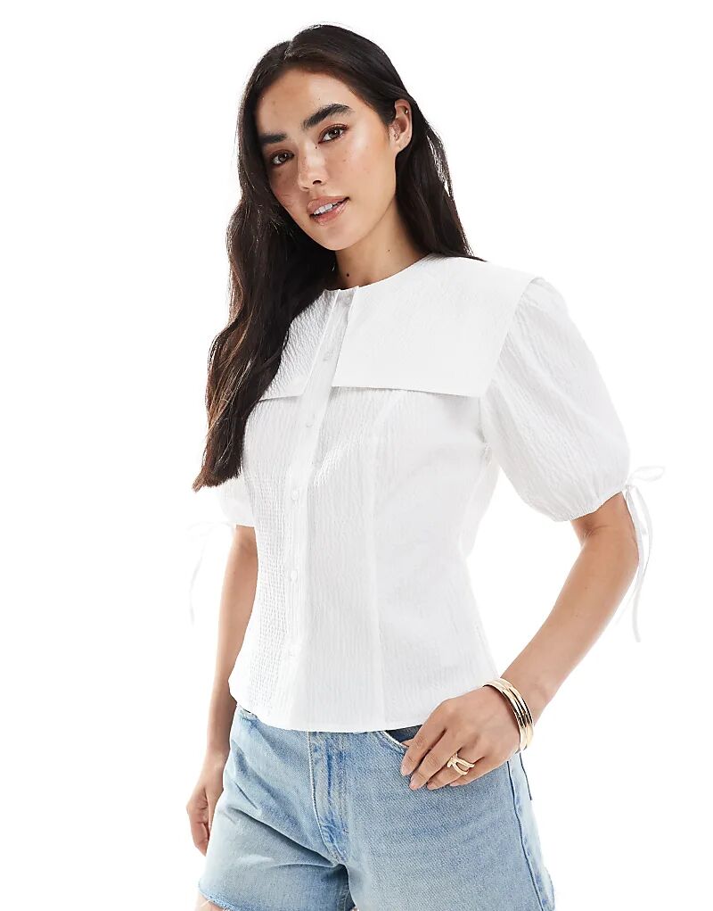 

Белая рубашка с короткими рукавами и матросским воротником ASOS DESIGN