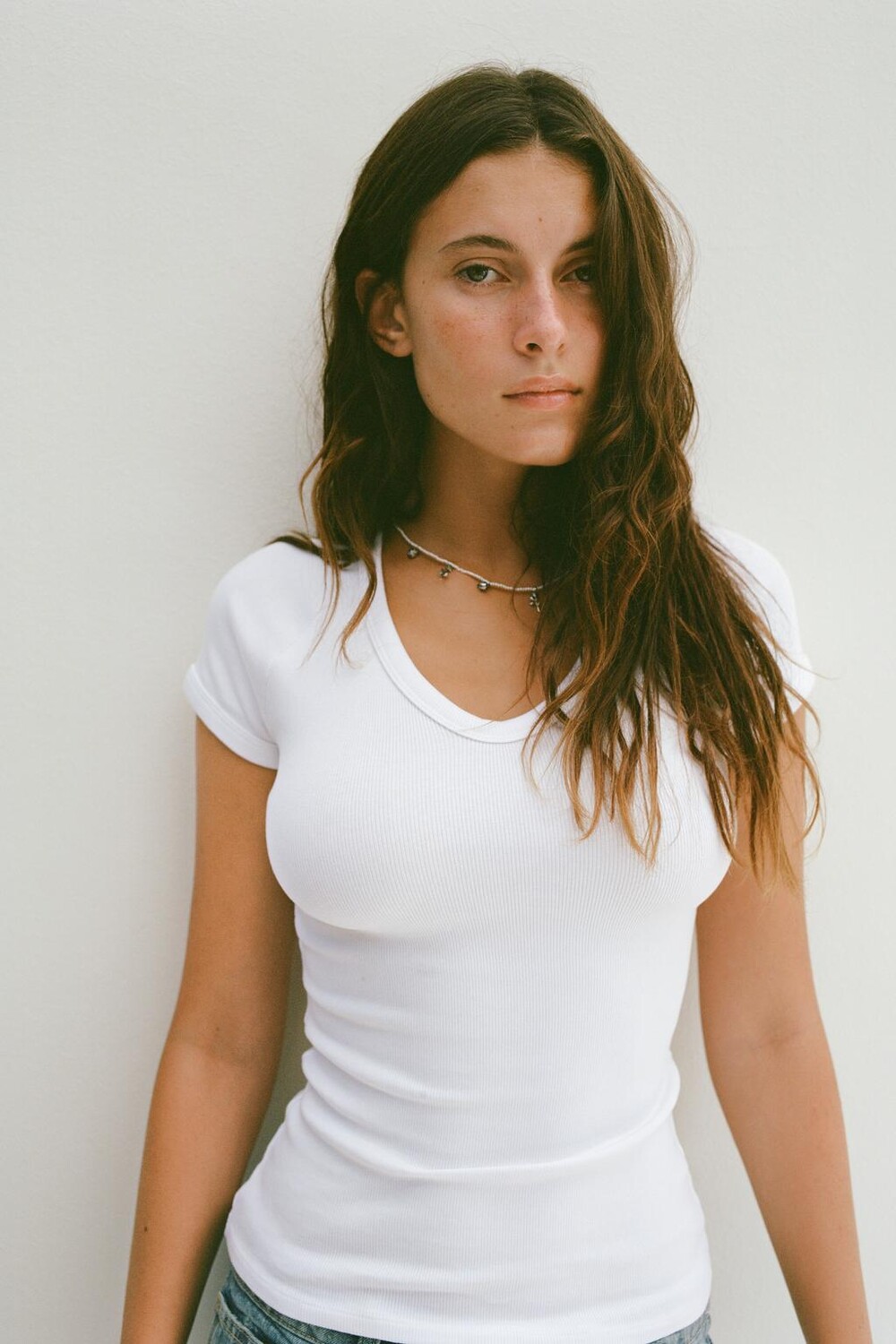 

Футболка Zara V-neck Ribbed, белый