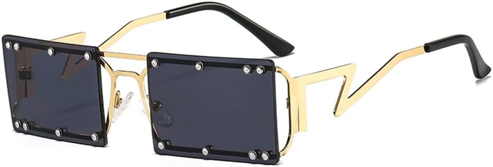 

Солнцезащитные очки прямоугольной формы для женщин и мужчин, с декоративными заклепками, металлическая оправа, поликарбонатные линзы, защита от УФ-излучения UV400 HDUBFY, C1