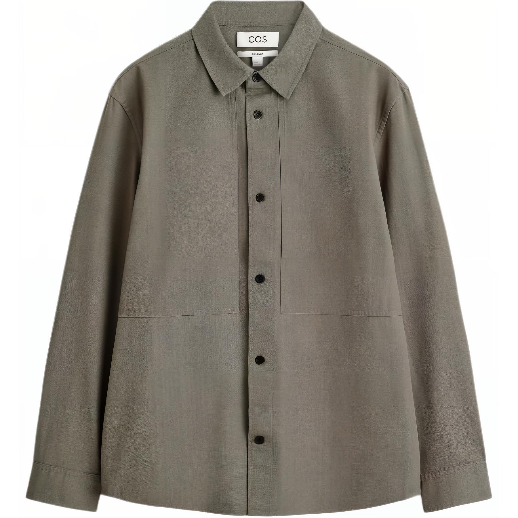 

COS Мужская рубашка темно-хаки с заостренным воротником средней высоты