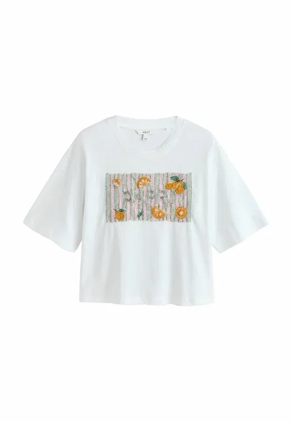 Футболка Next Petite fit sparkle capri short sleeve crew neck t-shirt, белый — фото 4