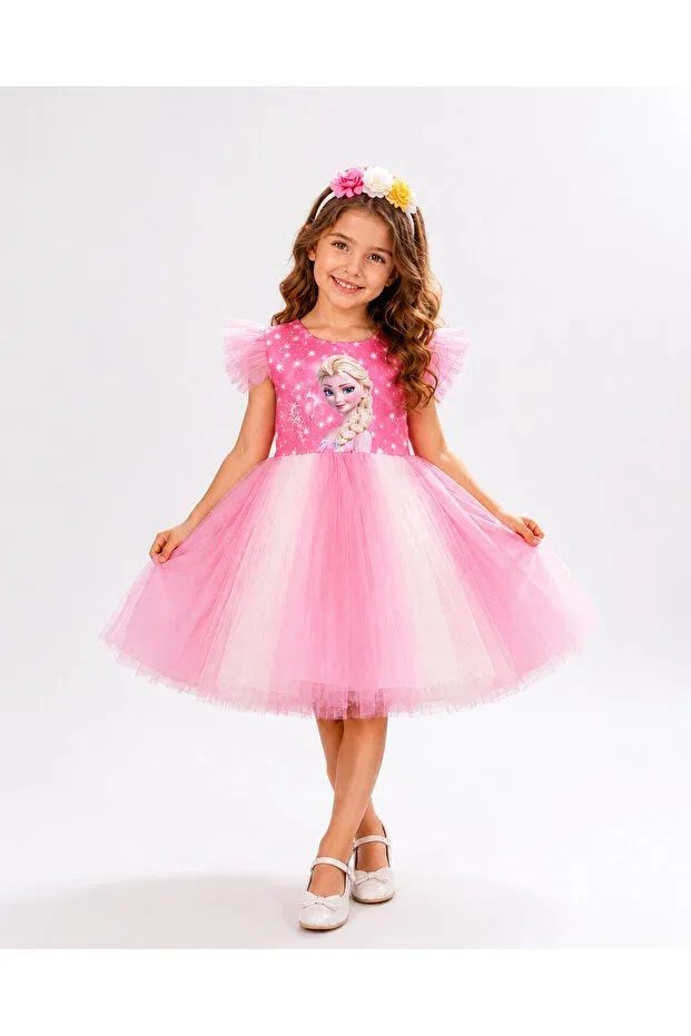 Детское платье для девочек с принтом Crown gift girl's elsa dress with tutu skirt for wedding party birthday graduation event Hn Sport, Pink
