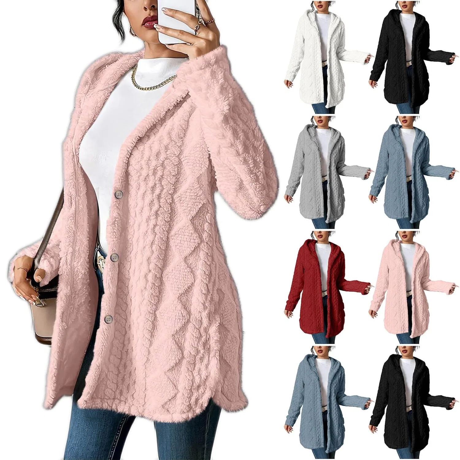 Женское пальто с капюшоном из флиса, без бренда, rosa