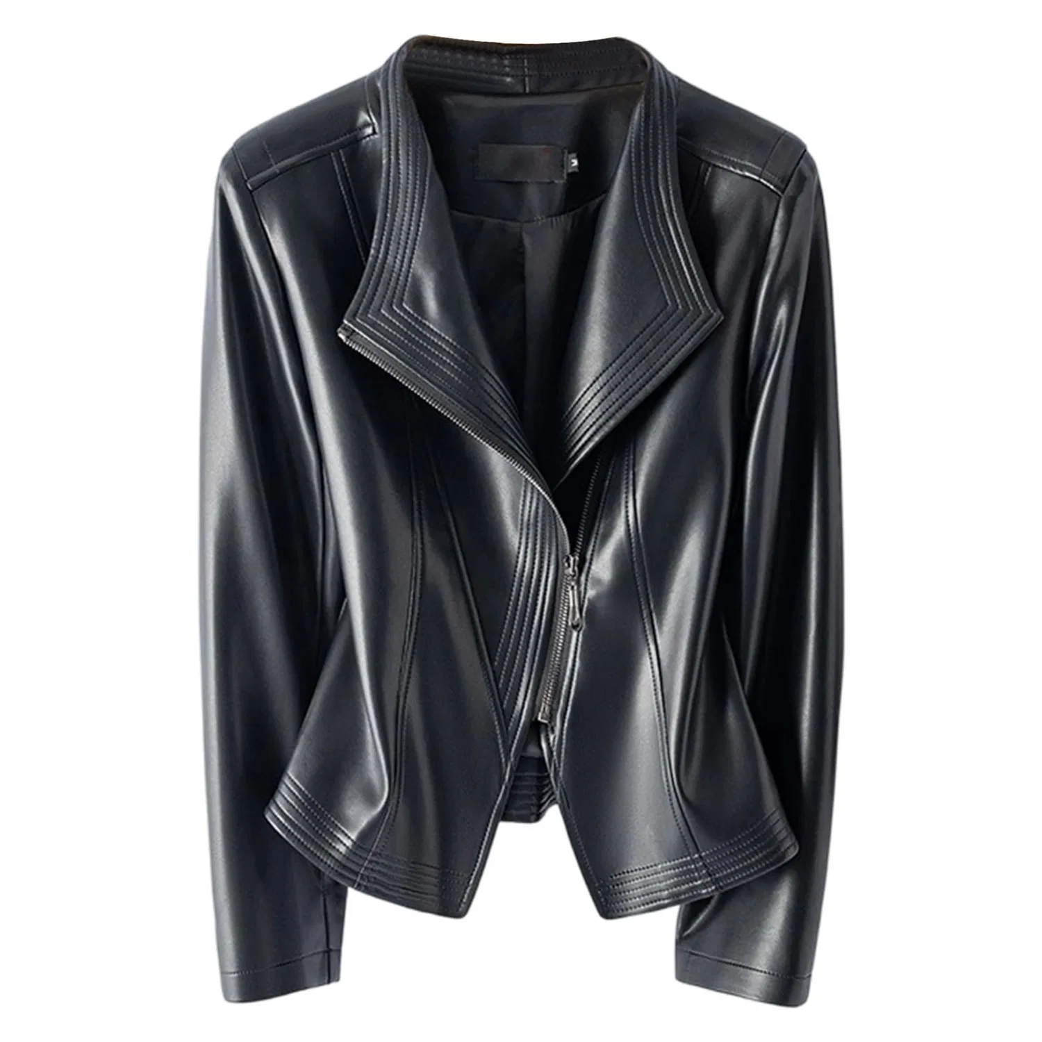 Женская куртка с воротником-лацканом и молнией Vintage Faux Leather, Nero