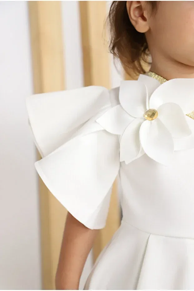 Детское платье для девочек с принтом Floral girl's dress Vistara, White — фото 4