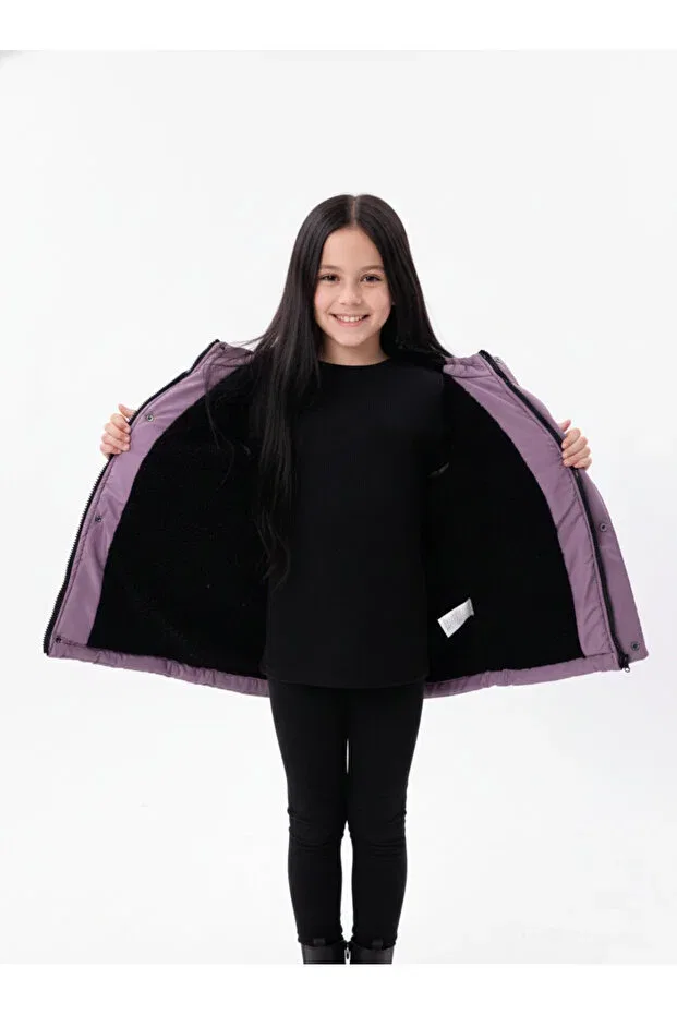 Детское зимнее пальто-парка для девочек с капюшоном Siyah Iz, Lilac — фото 4