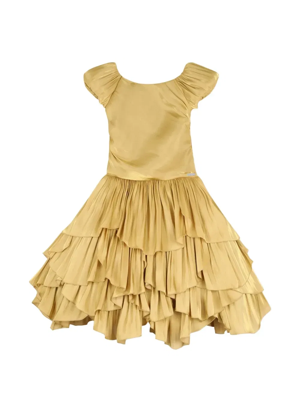 Ярусное платье миди с оборками Lanvin Enfant, золотой