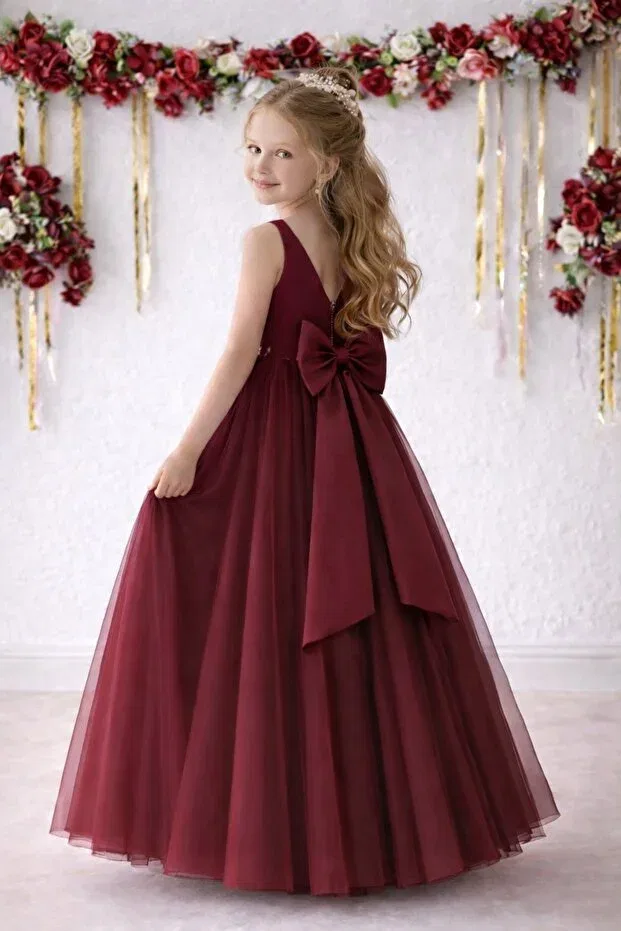 Детское платье для девочек с длинным подолом Princess Dress Suneh, Burgundy — фото 2