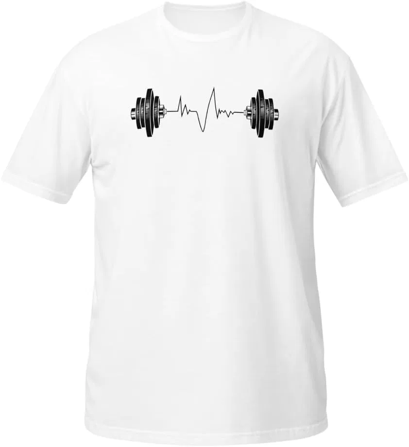 Мужская футболка с графическим принтом Heartbeat Barbell 64000 Unisex Softstyle, White