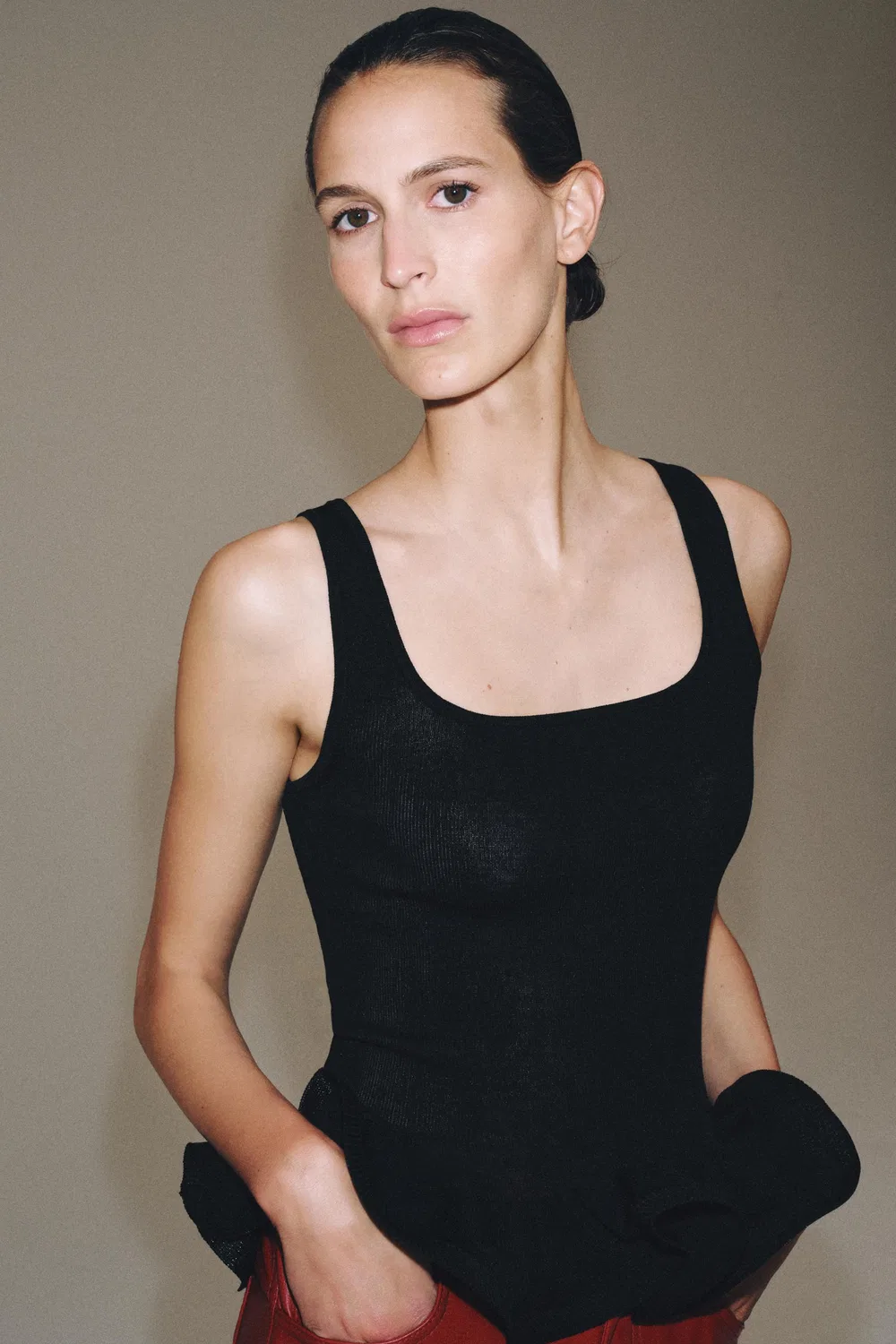 Вязаный топ с волнистым краем ZARA, Black — фото 4