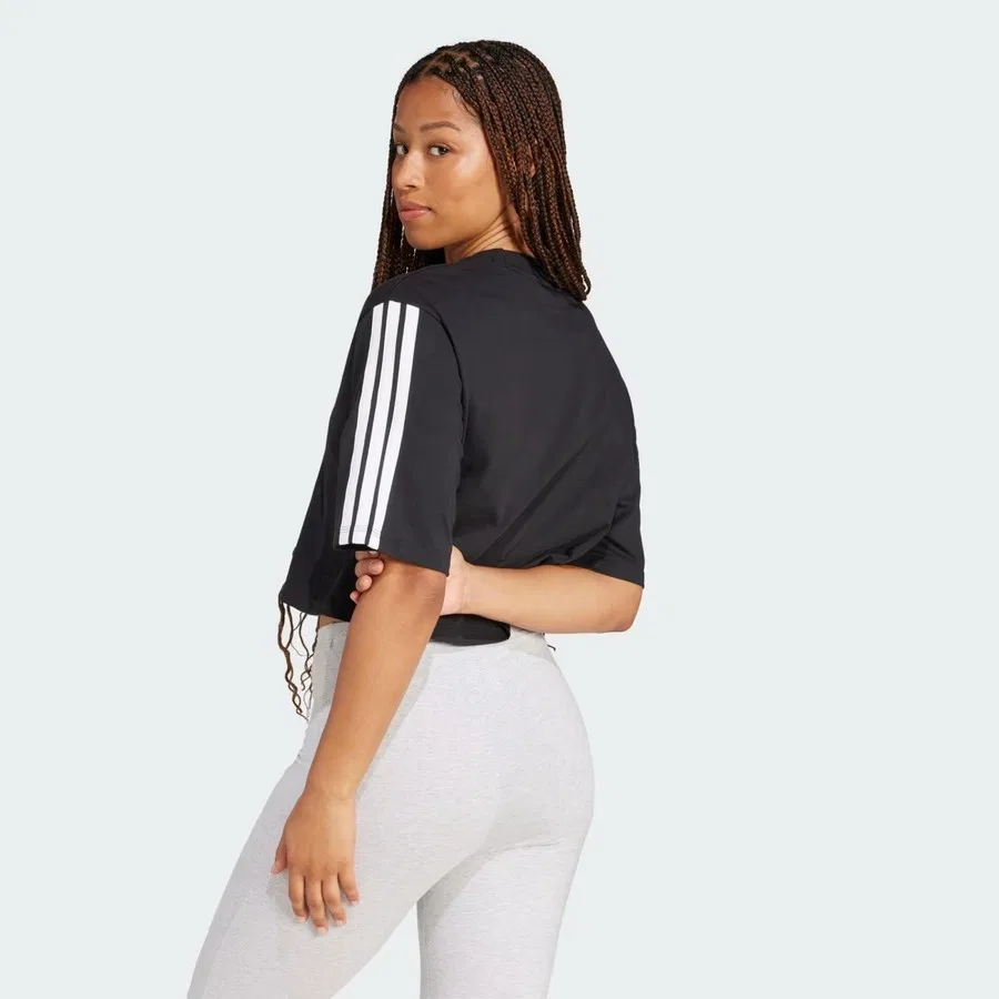 Футболка с длинным рукавом свободного кроя Essentials 3-Stripes Cotton Loose adidas, Черный — фото 2