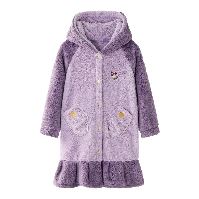 Детский халат на молнии с капюшоном из флиса Red bean, Purple