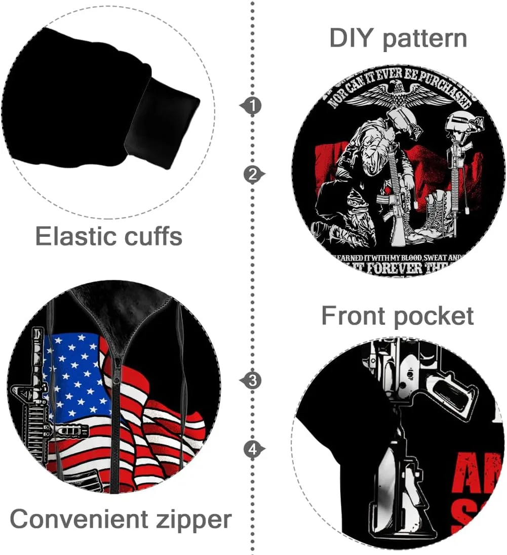 Мужская зимняя куртка с принтом, Zip-up Hoodie Warm Sweatshirt Coat, красный/синий/чёрный — фото 2
