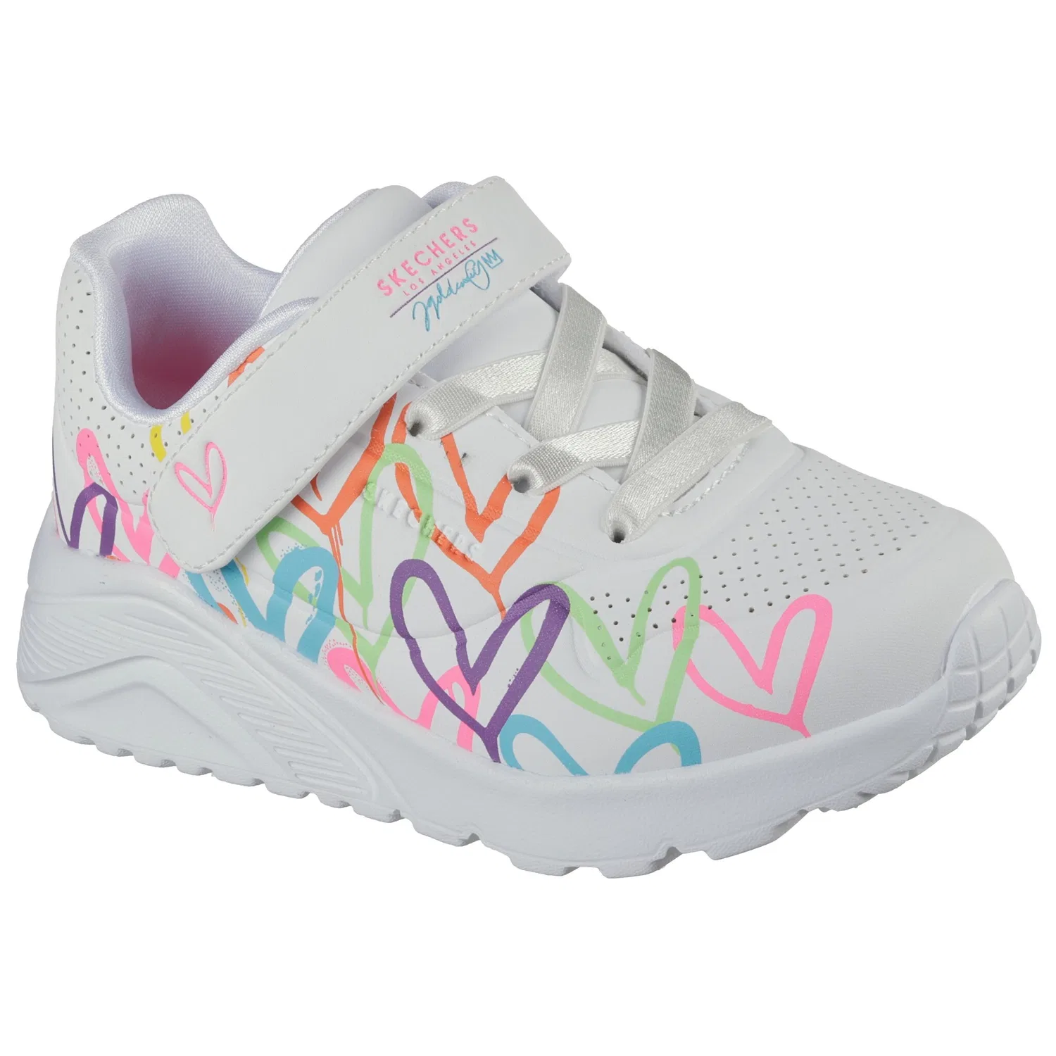 Детские кроссовки на липучке с сердечками Skechers, White