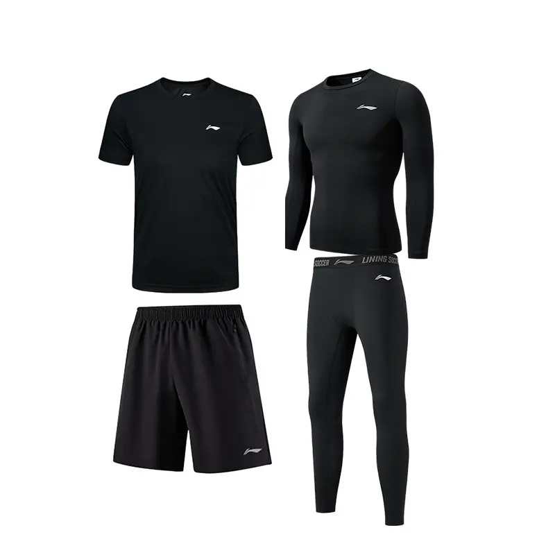 

Мужской спортивный костюм Li Ning с круглым вырезом, умеренный крой., clothing set (черный fleece-lined long-sleeved shirt+черный fleece-lined pants+черный short-sleeved shirt+черный shorts)