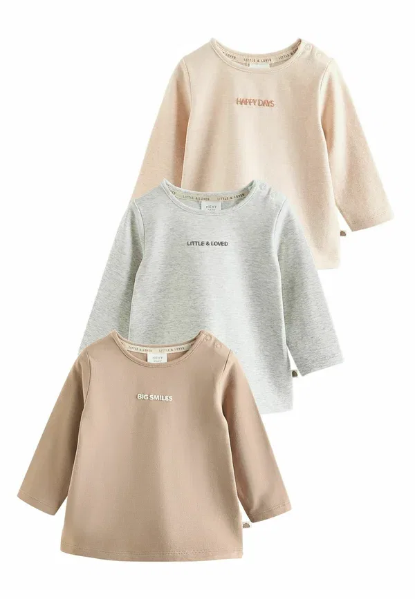Комплект из 3 футболок с длинным рукавом, джерси, Regular fit long sleeve baby t-shirts 3 pack, Next, neutral grey, серый