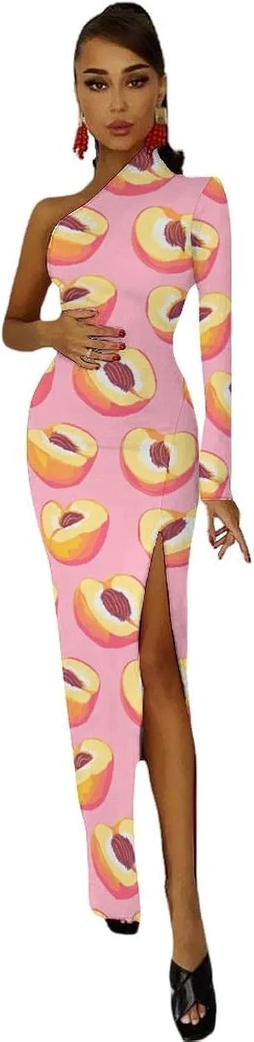 Женское коктейльное платье с одним рукавом Bodycon, Peach Fruit, Style — фото 3